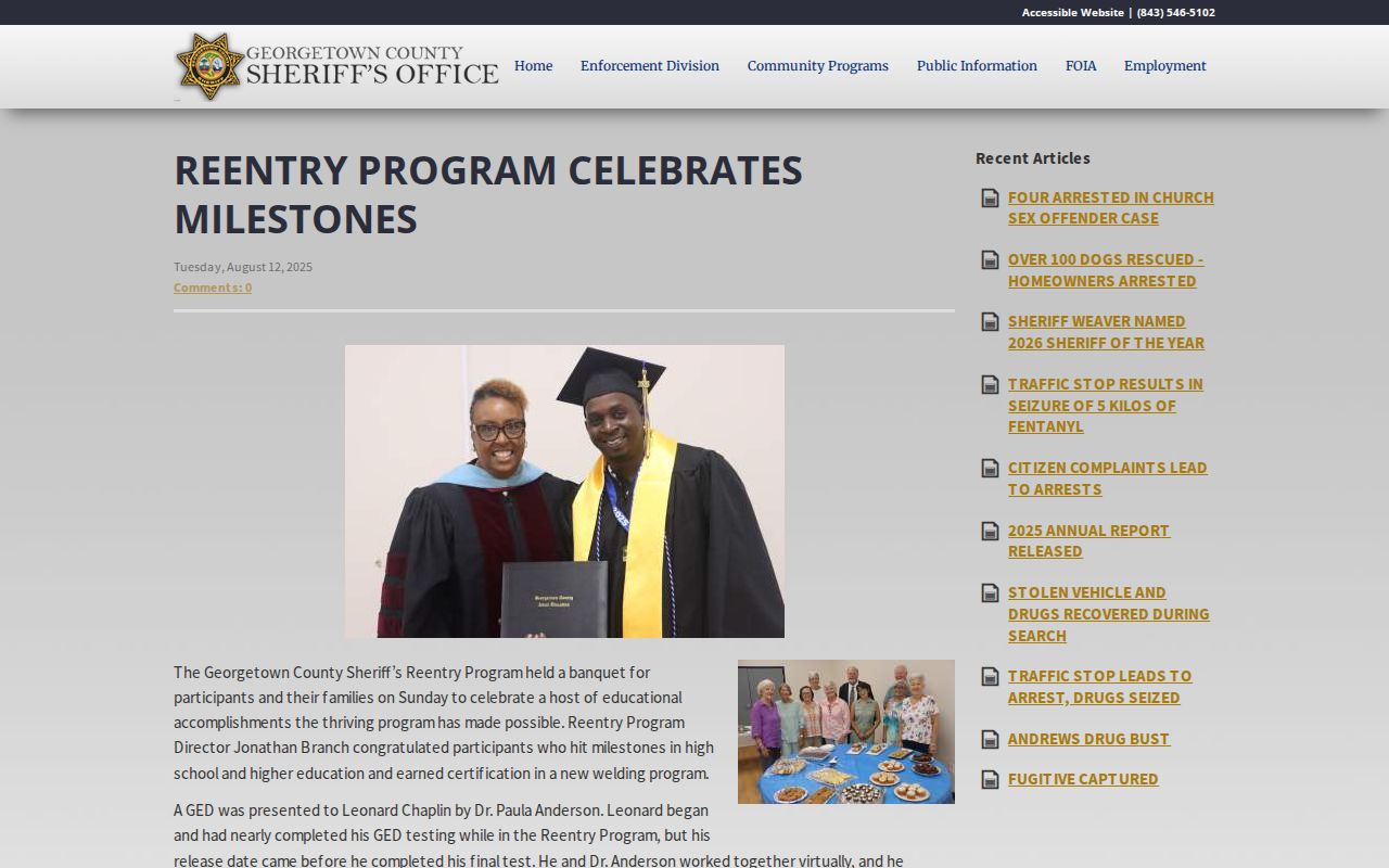 Georgetown County Detention Center reentry support after release