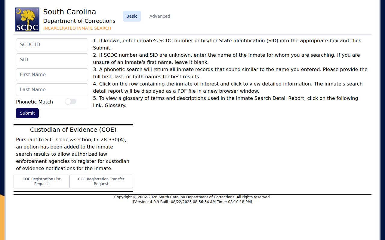 Georgetown County release date lookup through SCDC projected release fields